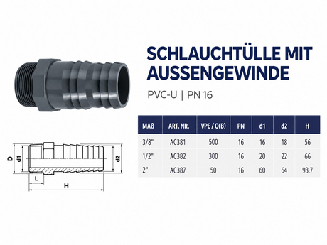 PVC Schlauchtülle Außengewinde PVC