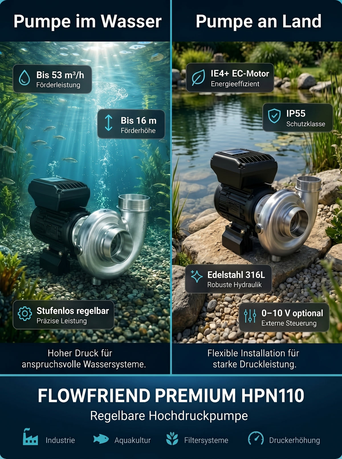 FlowFriend Premium HPN110 – Hochdruckpumpe bis 53 m³/h