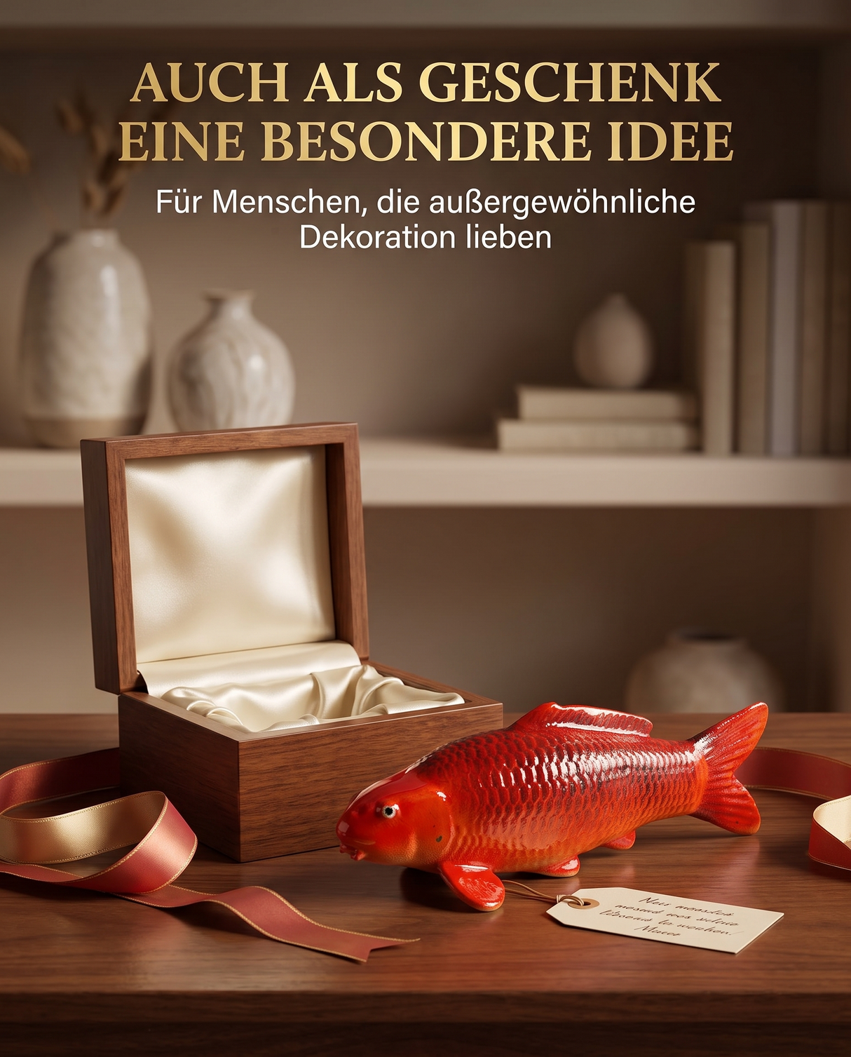 Handbemalte Aka Bekko Fischfigur als besondere Geschenkidee und dekorativer Blickfang für Koi-Liebhaber und Freunde japanischer Deko