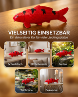 Rote Aka Bekko Koi-Figur mit schwarzen Zeichnungen als besondere Deko für Schreibtisch, Wohnbereich, Garten und Teichnähe