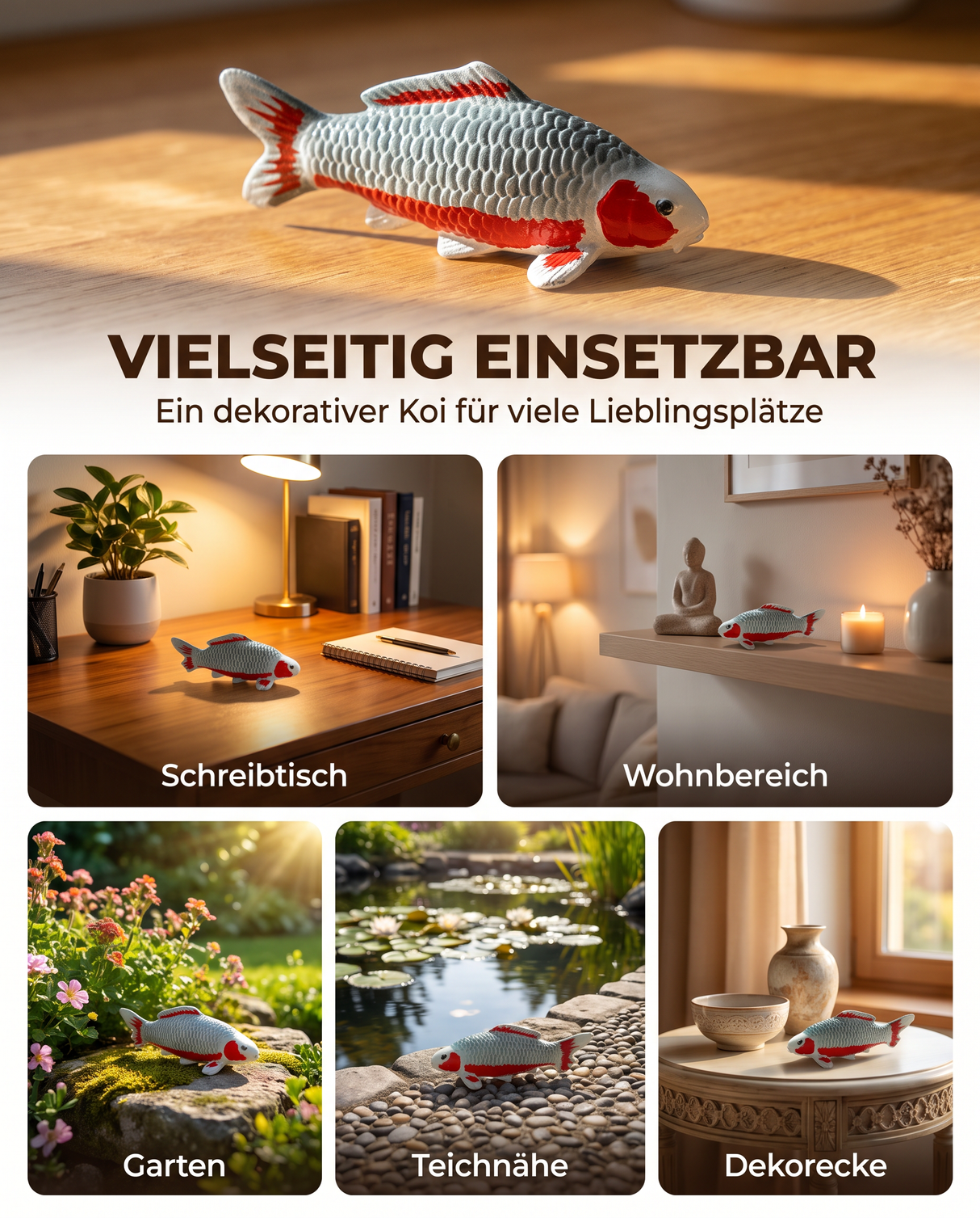 Handbemalte Asagi Koi-Figur als vielseitige Dekoration für Schreibtisch, Wohnbereich, Garten, Teichnähe und Dekoecke Geschenk idee , Terrasse Figur Teichrand figur 