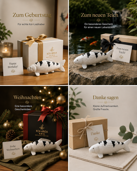 Handbemalte Bekko Karpfen-Figur als besondere Geschenkidee zum Geburtstag, zu Weihnachten oder für Koi- und Teichliebhaber