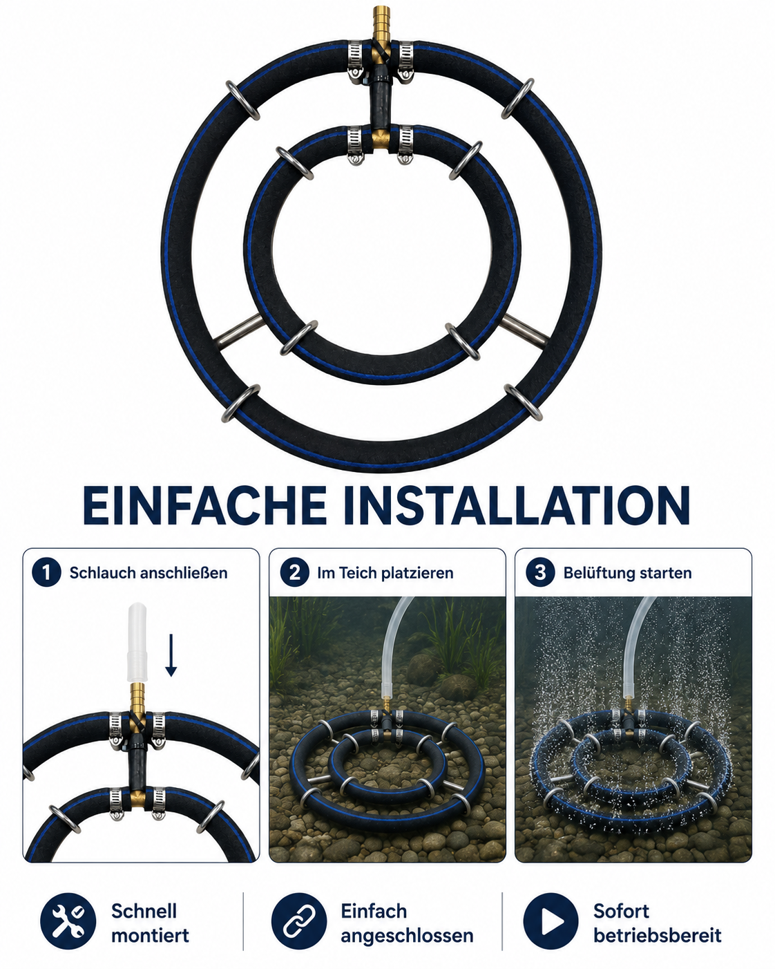 Anleitung zur einfachen Installation des Edelstahl-Belüfterrings im Gartenteich