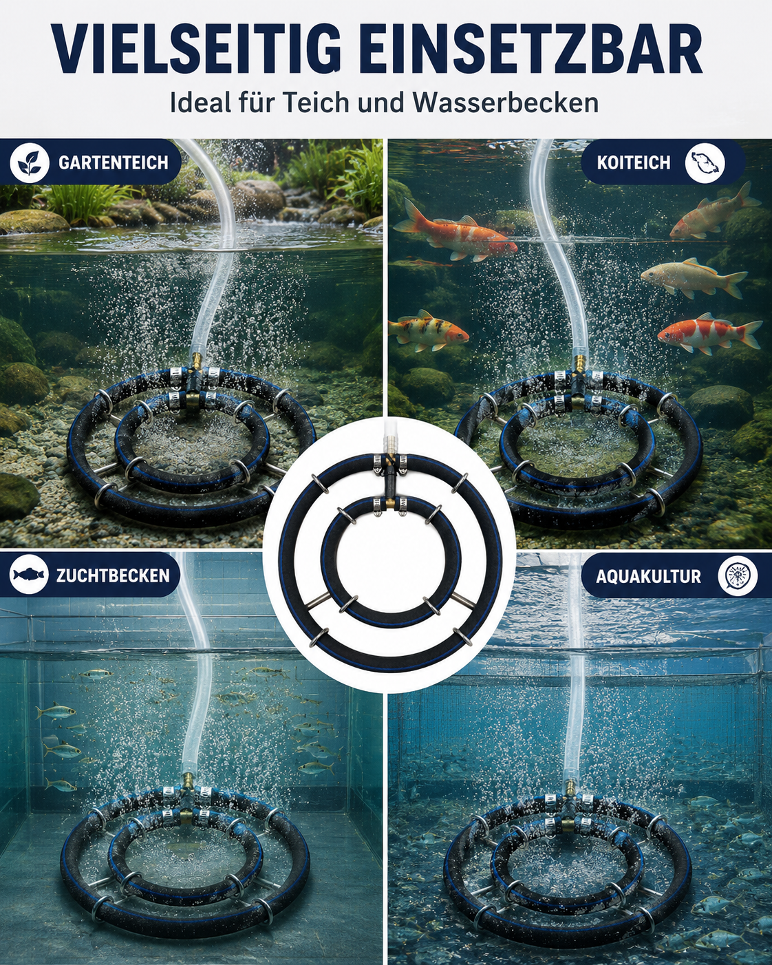 Belüfterring mit zwei Ringen für Koiteiche, Gartenteiche, Fischzucht und Filtersysteme