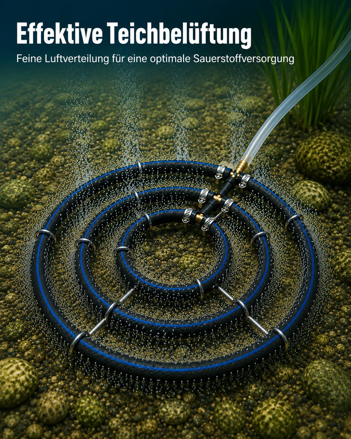 Belüfterring mit drei Ringen im Teich zur gleichmäßigen Sauerstoffversorgung