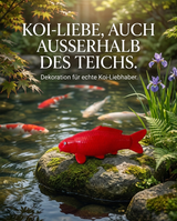 Rote Benigui Koi-Figur am Gartenteich als besondere Japan-Deko und Karpfen-Figur für Teichbereich, Terrasse und Garten