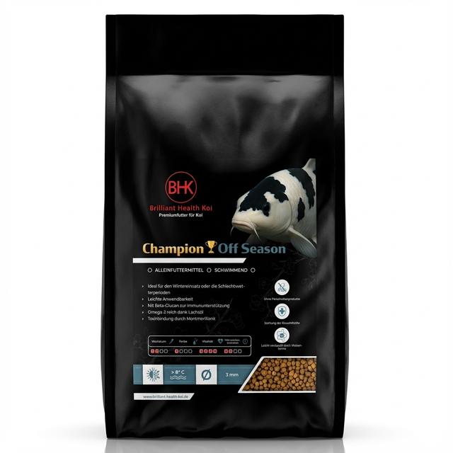 BHK Champion Off Season Koi Futter – schwimmendes Premiumfutter für Koi in schwarzer Originalverpackung