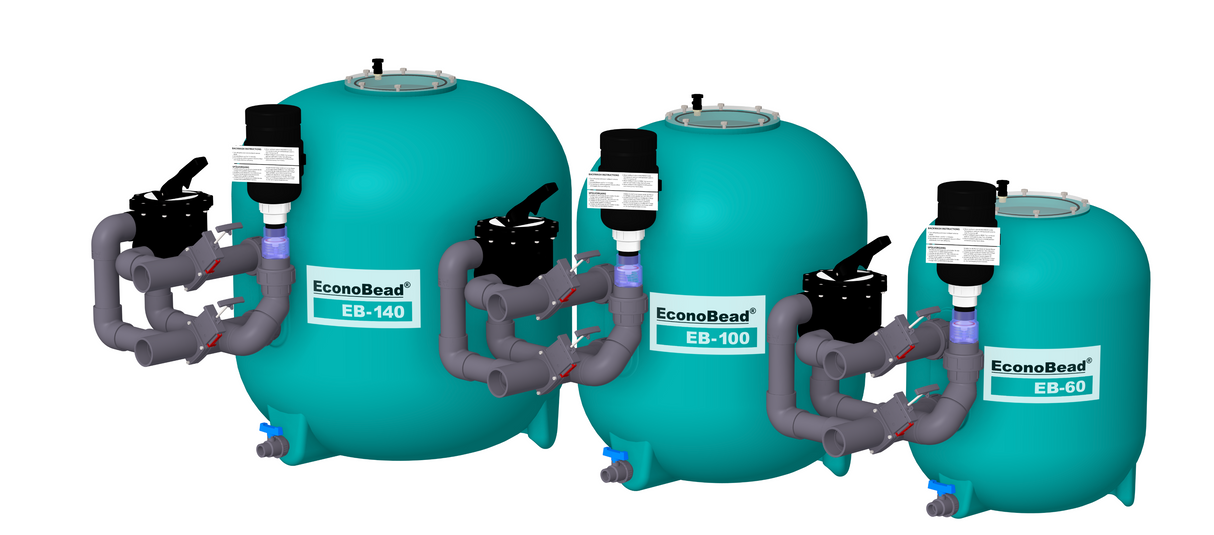 EconoBead EB Beadfilter Modelle EB-40, EB-50, EB-60, EB-100 und EB-140 im Größenvergleich