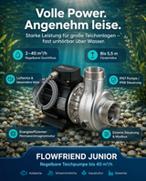 FlowFriend Junior Teichpumpe mit bis zu 40 m³/h Förderleistung, 5,5 m Förderhöhe, leisem Betrieb und energieeffizientem Motor