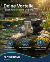 FlowFriend Prime 100 energieeffiziente Hochleistungspumpe für Koiteich und Teichanlage mit bis zu 100 m³/h Förderleistung und 9,6 m Förderhöhe