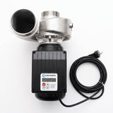 FlowFriend Prime 100 Hochleistungs-Teichpumpe in Draufsicht mit Edelstahl-Pumpengehäuse, integrierter Steuerung und Anschlusskabel
