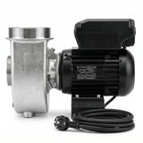 FlowFriend Prime 100 energieeffiziente Hochleistungs-Teichpumpe in Seitenansicht mit Edelstahl-Pumpengehäuse für Koi-, Teich- und Filtersysteme