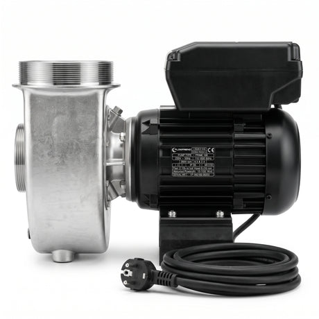 FlowFriend Prime 100 energieeffiziente Hochleistungs-Teichpumpe in Seitenansicht mit Edelstahl-Pumpengehäuse für Koi-, Teich- und Filtersysteme