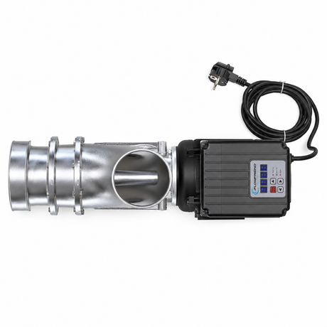 FlowFriend Pro RF144 regelbare Hochleistungs-Teichpumpe in der Draufsicht mit integrierter Steuerung und Stromanschluss für große Koi- und Teichanlagen