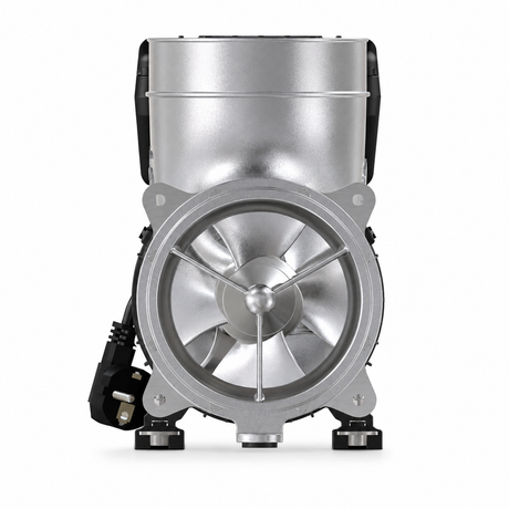 FlowFriend Pro RF144 Hochleistungs-Teichpumpe in Frontansicht mit sichtbarer axialer Pumpentechnik für große Wassermengen
