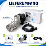Lieferumfang der FlowFriend Pro RF144 Teichpumpe mit Pumpeneinheit, Stromkabel und Originalverpackung