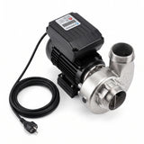 FlowFriend Standard HFP90 Teichpumpe in schräger Draufsicht mit Edelstahl-Pumpengehäuse, Motor, integrierter Steuerung und Anschlusskabel