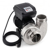 FlowFriend Standard HFP90 Teichpumpe in schräger Produktansicht mit Edelstahl-Pumpengehäuse, Motor, integrierter Steuerung und Anschlusskabel