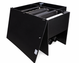 Genesis EVO3/500FS Vliesfilter in flacher Schwerkraftausführung mit schwarzem Filterbehälter, seitlichen Rohranschlüssen und sichtbarer Filtertechnik
