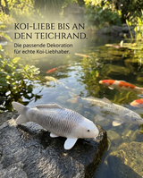 Silberne Gin Matsuba Karpfen Figur am Gartenteich als dekorative Japan Deko für Koi-Liebhaber und Teichbereich