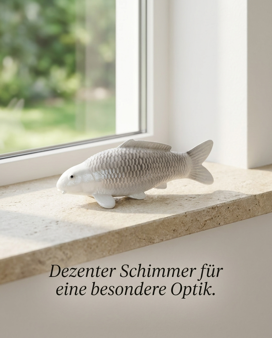 fensterbank-deko-wohnraum
Silberne Gin Matsuba Koi Figur als dezente Fensterbank Deko für Wohnbereich, Regal oder stilvolle Dekoecke
