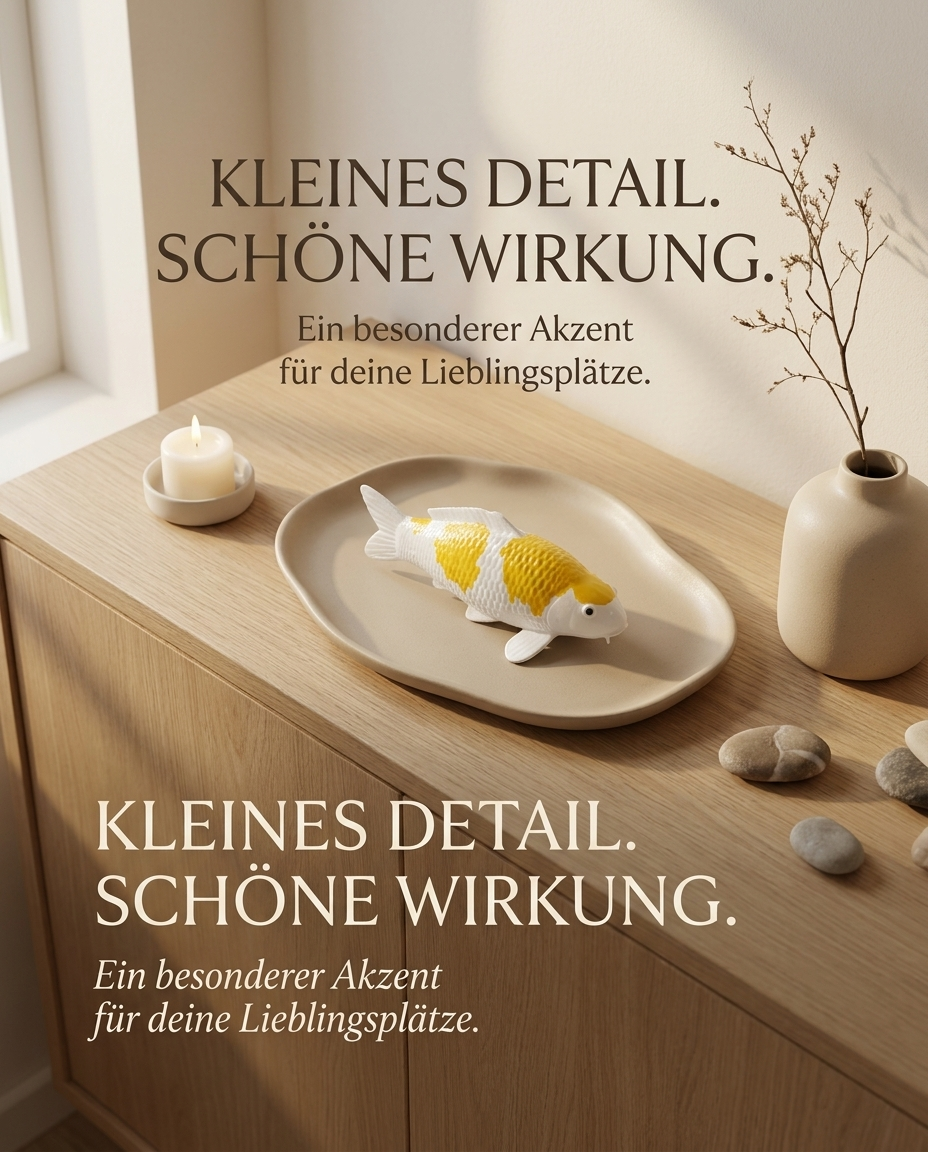 Kleine Hariwake Fischfigur als dekorativer Akzent auf Tisch, Sideboard oder Regal im Wohnraum
