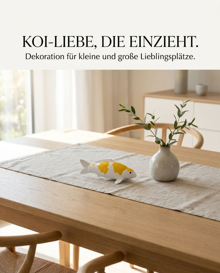 Hariwake Koi-Figur als dezente Koi Deko auf dem Esstisch für einen stilvollen Wohnbereich