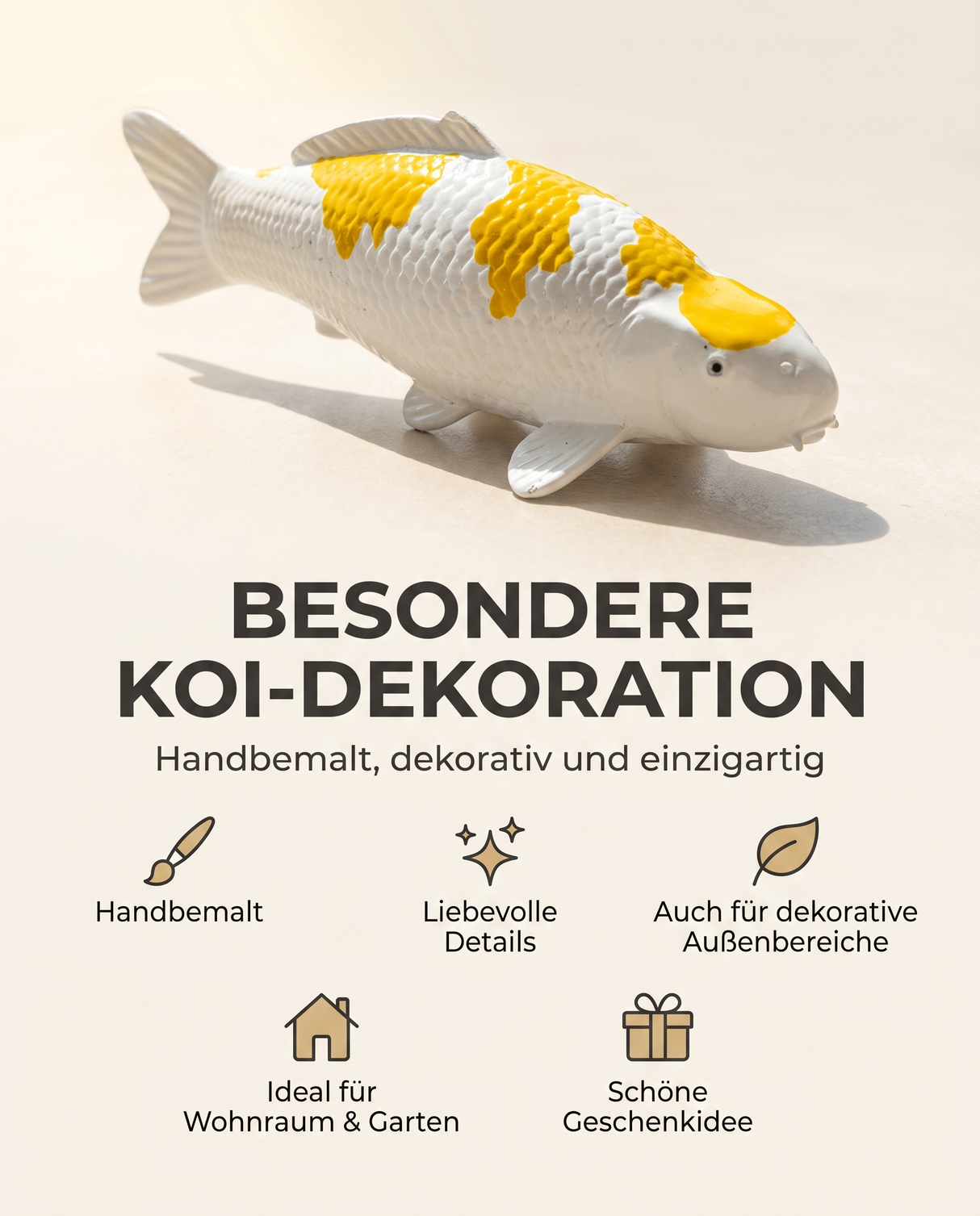 Handbemalte Hariwake Koi-Figur als besondere Dekoration für Wohnraum, Garten und Außenbereich