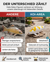 Vergleich einer einfachen Koi-Dekofigur mit einer detailreichen handbemalten Hariwake Koi-Figur von Koi-Area