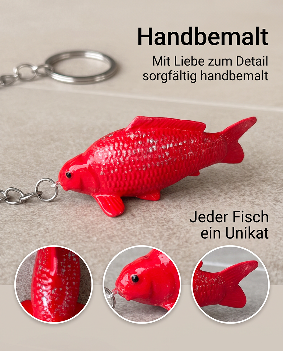Limitierte Koi Figur Ginrin Super Red Karashigoi Schlüsselanhänger – handbemalte Koi Schlüsselanhänger