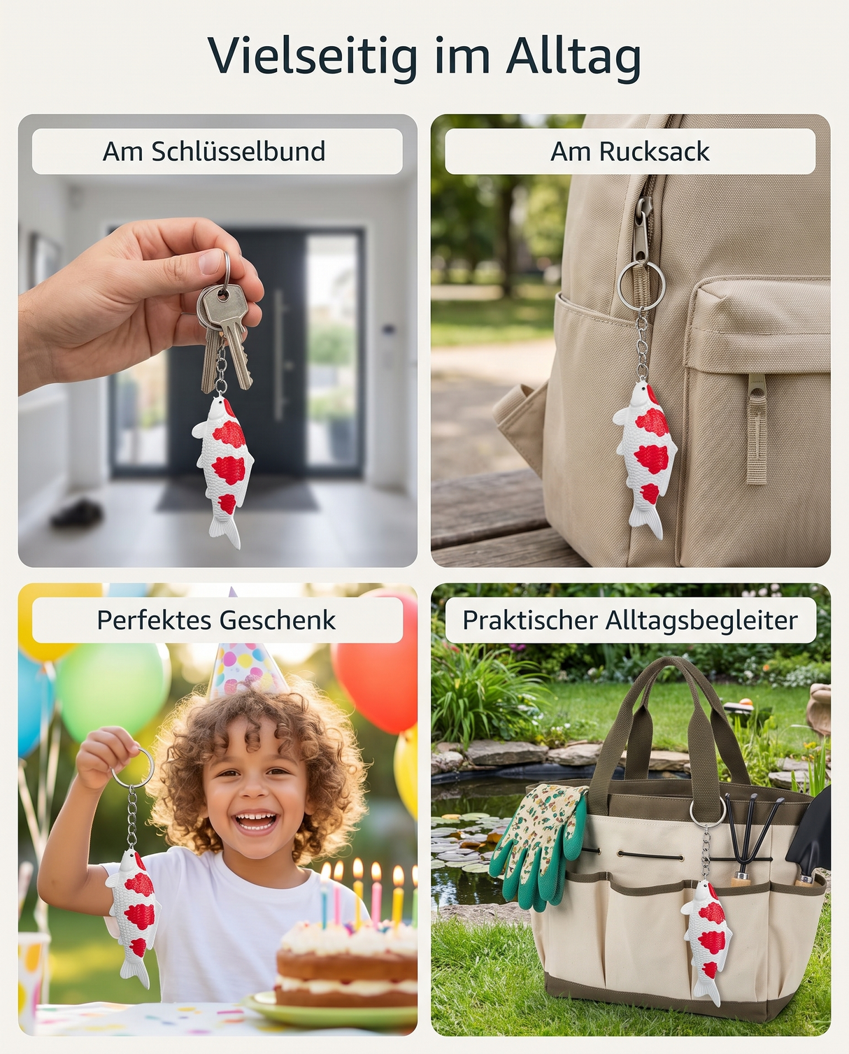 Limitierte Koi Figur Maruten Kohaku 3Step Schlüsselanhänger – handbemalte Koi Schlüsselanhänger