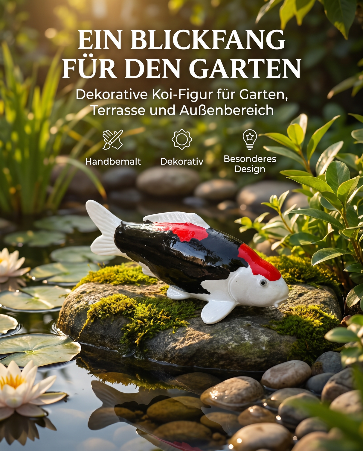 Limitierte Koi Figur Beni Kumonryu – handbemalte Koi Figuren stilvolle Teich- & Gartendekoration
