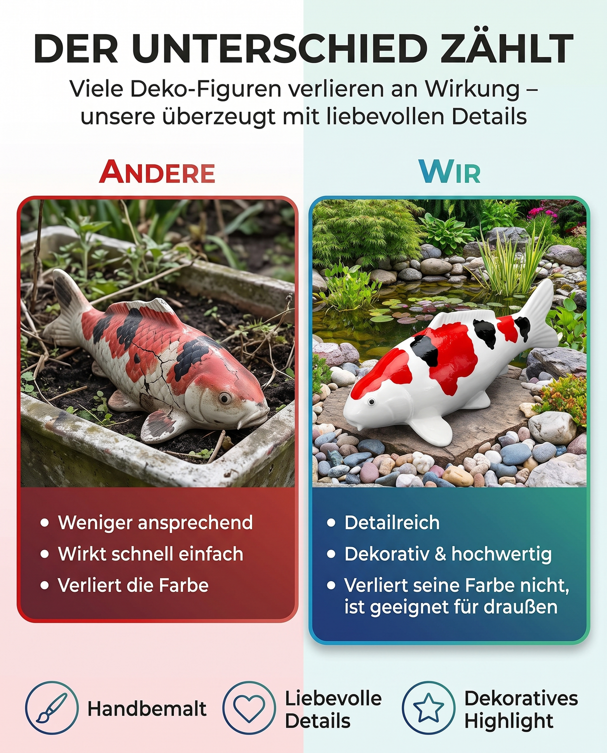 Limitierte Koi Figur Doitsu Sanke 1 – handbemalte Koi Figuren stilvolle Teich- & Gartendekoration