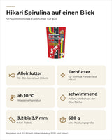 Hikari Spirulina auf einen Blick: Farbfutter ab 10 °C, schwimmend, Mini-Pellets, 500 g