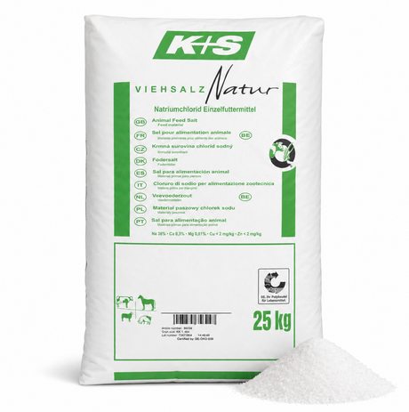 K+S Viehsalz Natur 25 kg Sack Natriumchlorid Einzelfuttermittel mit feiner Salz-Körnung