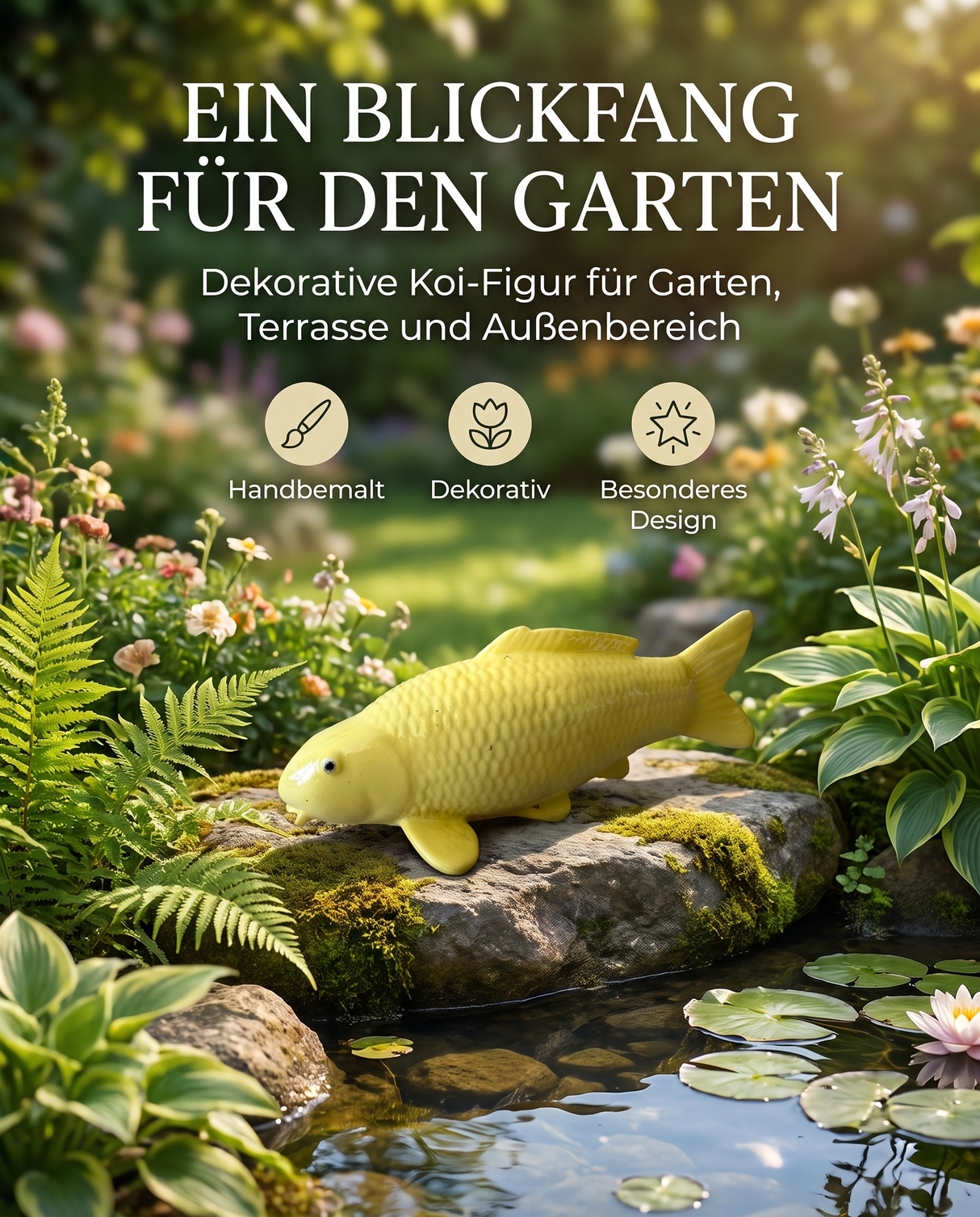 Karashigoi Koi-Figur als besondere Deko für Garten, Terrasse und Teichbereich
