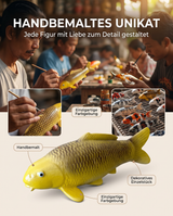 Handbemalte Ki Matsuba Karpfen-Figur mit Unikat-Charakter als stilvolle Fischfigur für Eingangsbereich, Wohnbereich oder Terrasse