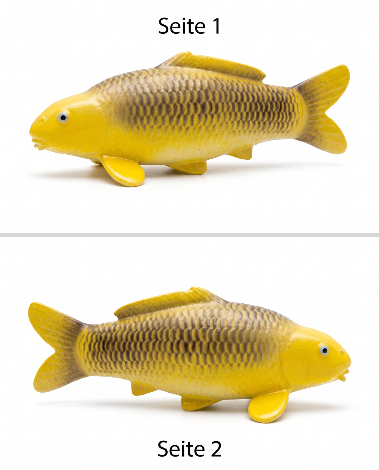 Ki Matsuba Koi-Figur in zwei Seitenansichten als hochwertige Teichdeko und Japan-Deko für Garten, Teichbereich oder Regal