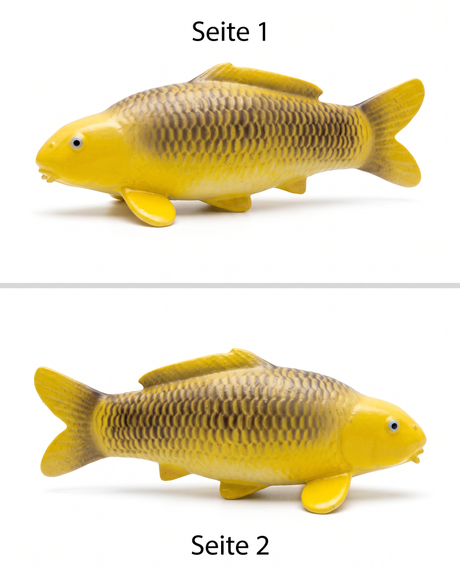 Ki Matsuba Koi-Figur in zwei Seitenansichten als hochwertige Teichdeko und Japan-Deko für Garten, Teichbereich oder Regal