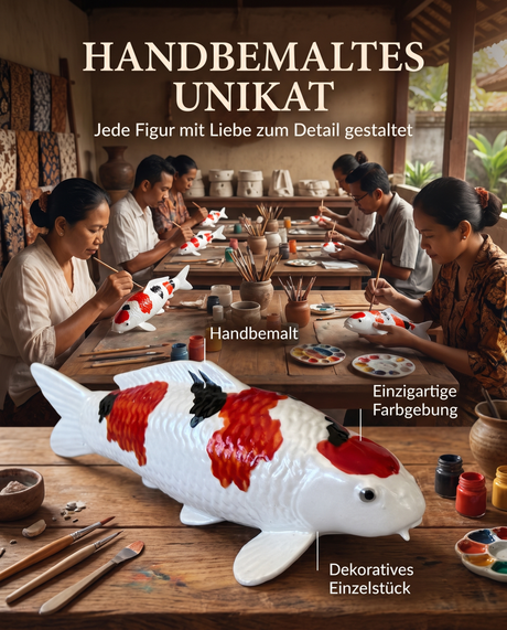 Handbemalte Kin Sanke Fischfigur als stilvolle Karpfen-Figur und Japan-Deko mit Unikat-Charakter für Wohnbereich oder Eingangsbereich
