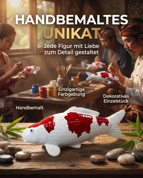 Handbemalte Kohaku 2 Koi-Fischfigur in Rot und Weiß als dekoratives Unikat mit individueller Farbgebung