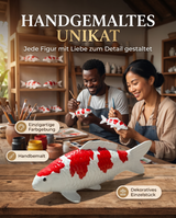 Handbemalte Kohaku Koi-Figur als dekoratives Unikat mit individueller rot-weißer Farbgebung