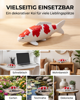 Handbemalte Kohaku Koi-Figur als vielseitige Dekoration für Schreibtisch, Wohnbereich, Garten, Teichnähe und Dekoecke besondere Figur Fischfigur Japan Deko Wohnbereich Deko Teichrand Deko