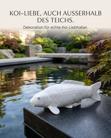 Weisse unbemalte Koi Figur Teichrand Gartendeko japanischer Garten Fischfigur Schuppenstruktur Steinplatte Teichdeko Koi Liebhaber Dekoration Außenbereich Blickfang