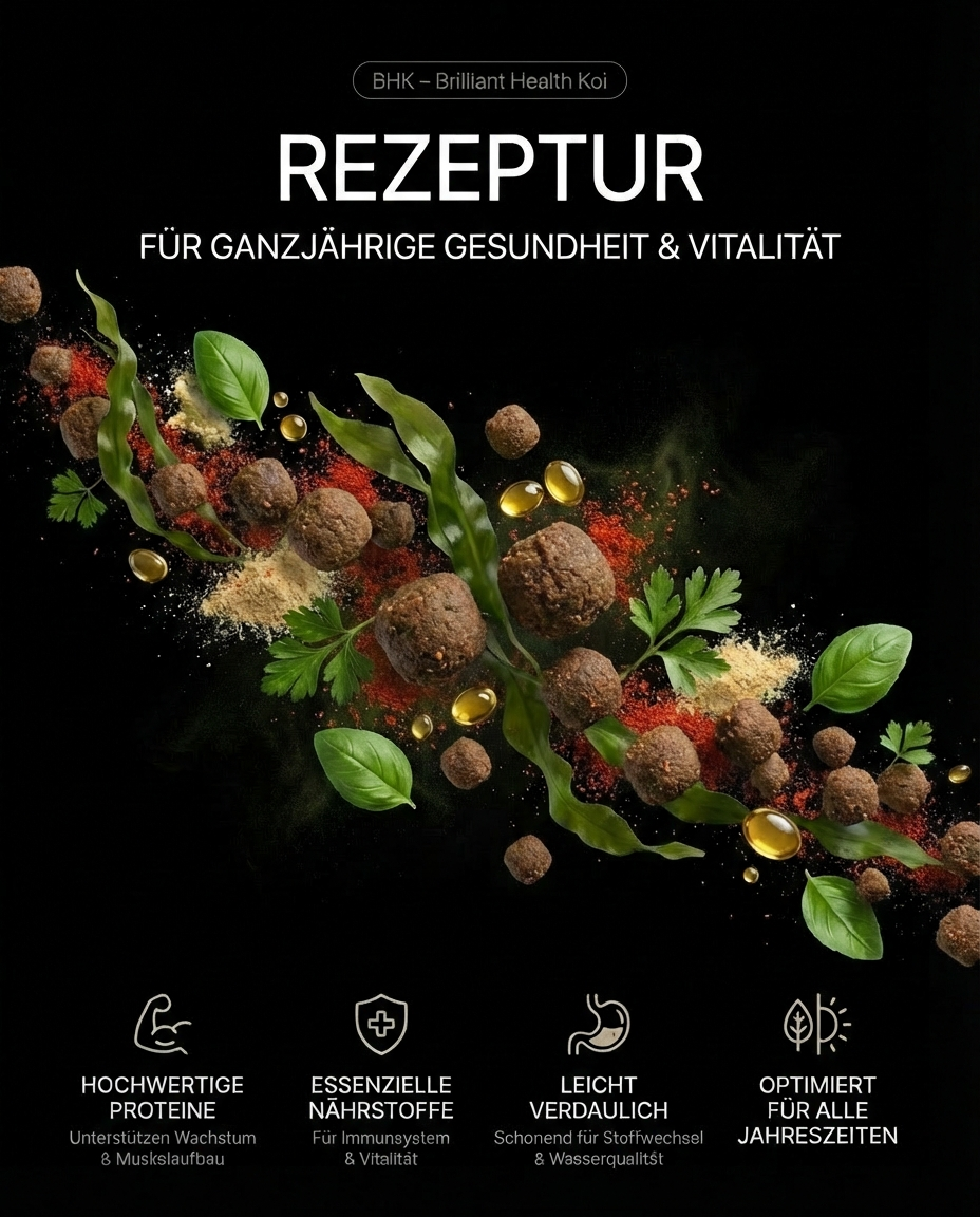 Koi Futter Rezeptur mit natürlichen Inhaltsstoffen für ganzjährige Vitalität