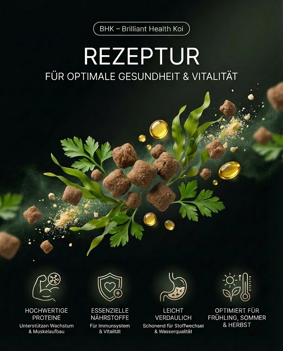 Koi Futter Rezeptur mit natürlichen Inhaltsstoffen für ganzjährige Vitalität