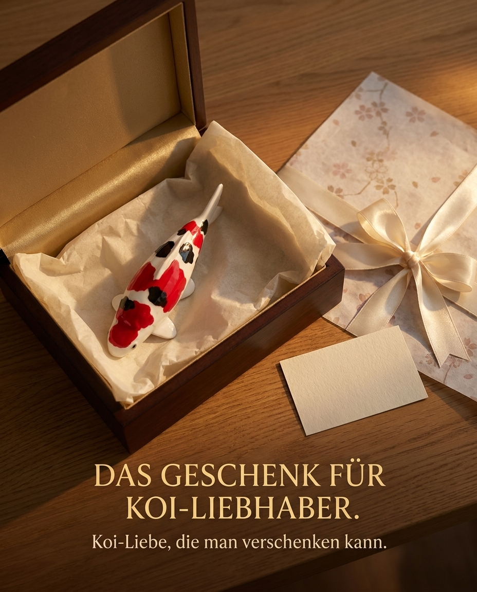 Koi Karpfen-Figur in Geschenkverpackung als besondere Geschenkidee für Koi-Liebhaber, Japan-Fans und Freunde außergewöhnlicher Deko