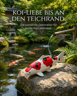 Rot-schwarz-weiße Karpfen-Figur am Gartenteich als besondere Japan-Deko für Teichbereich, Garten und Terrasse