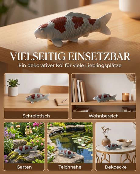 Handbemalte Koi Figur weiss braun Dekoration Schreibtisch Wohnbereich Garten Teichnaehe Dekoecke Fischfigur Handarbeit Unikat Wohnaccessoire Gartendeko Blickfang Dekoobjekt