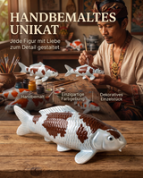 Handbemalte Koi Figur weiss braun Unikat Handarbeit Fischfigur Schuppenstruktur Farbgebung Kunsthandwerk Atelier Pinselbemalung Dekoration Einzelstueck Koi-Deko Sammlerstueck Detailarbeit
